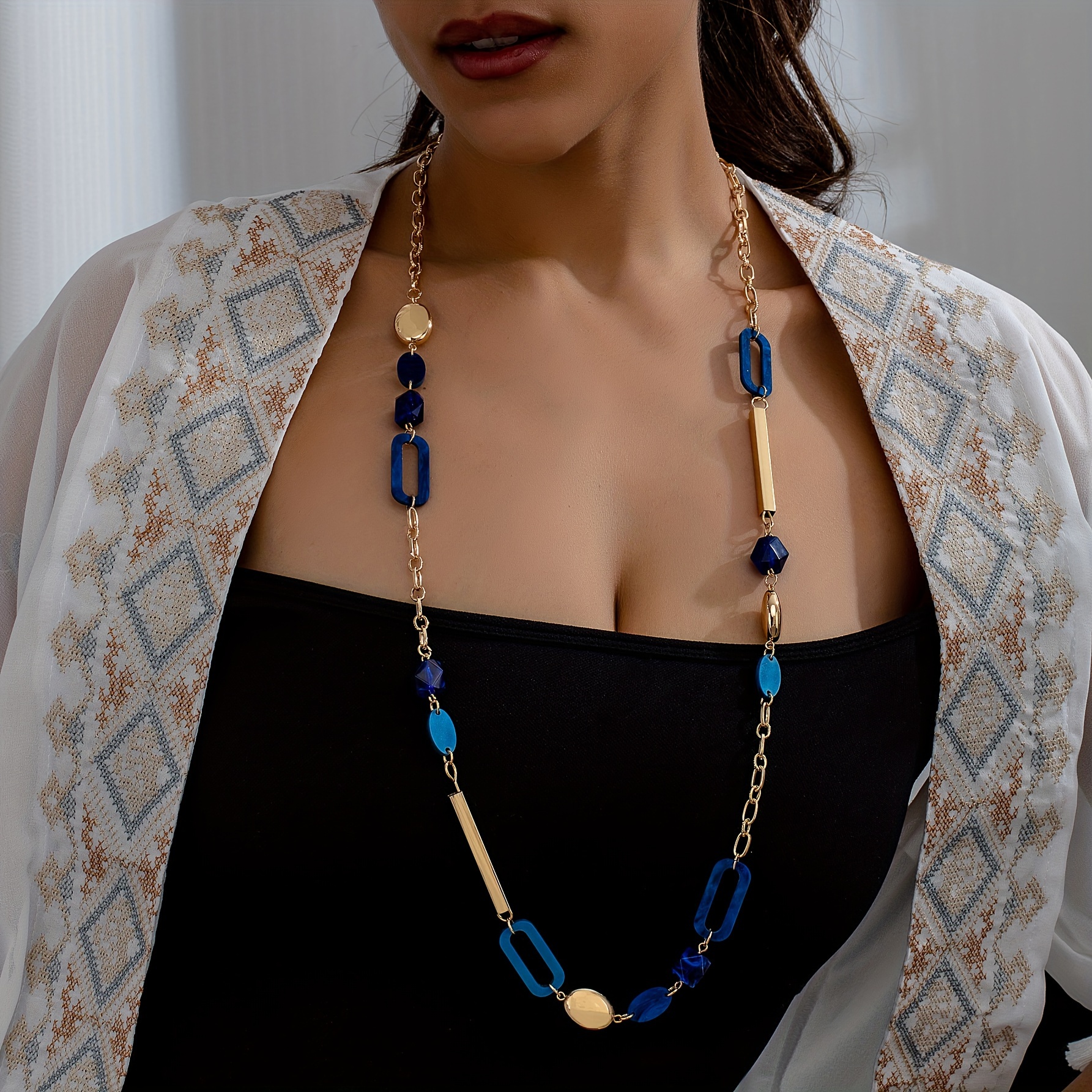 Boho Style Golden Plated Geometric Long Necklace